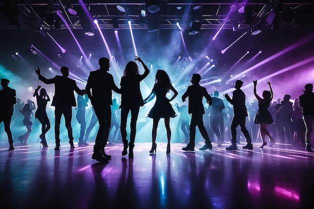 Silhouettes of People Dancing in Nightclub on Dance Floor at Party