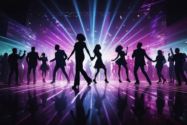 Silhouettes of People Dancing in Nightclub on Dance Floor at Party