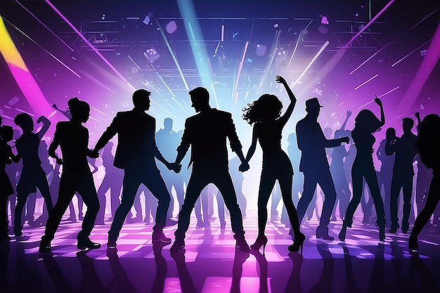 Silhouettes of People Dancing in Nightclub on Dance Floor at Party