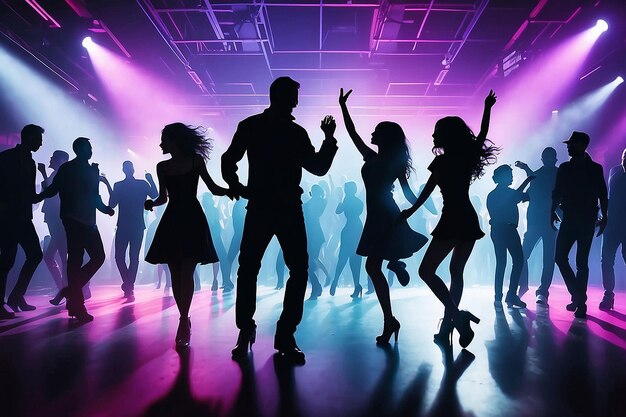 Silhouettes of People Dancing in Nightclub on Dance Floor at Party