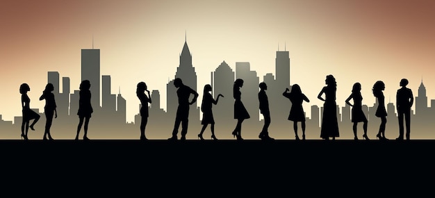 silhouettes of people in front of city skyline