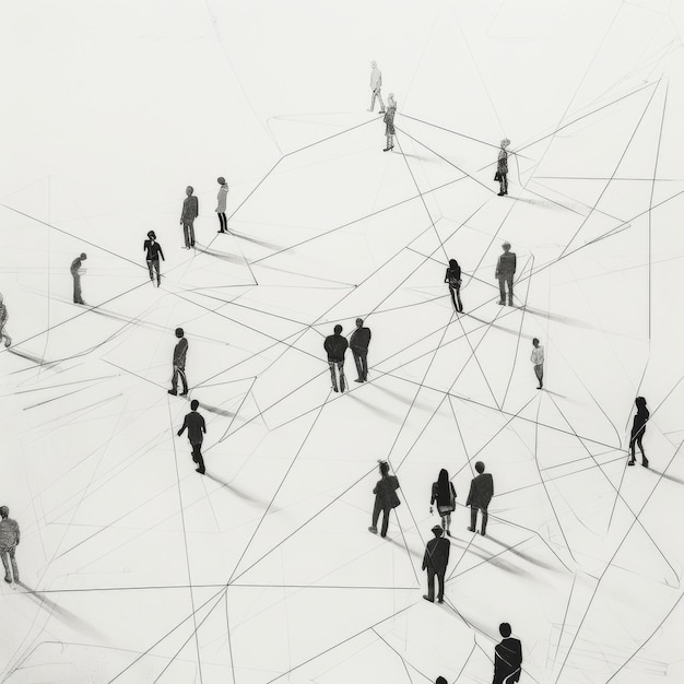 Silhouettes of people and network on white background Concept of communication