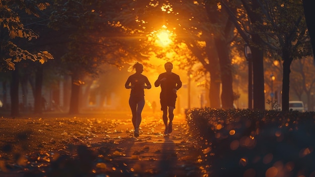 Silhouettes of Runners in a Golden Sunset