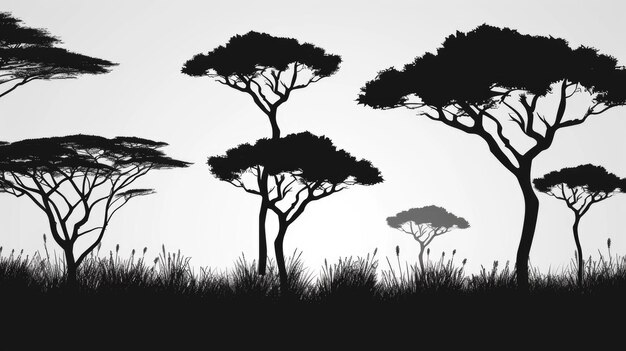 Photo silhouettes of trees in the savannah ai generated