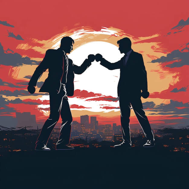 Silhouettes of Two Men with Boxing Gloves Pointing