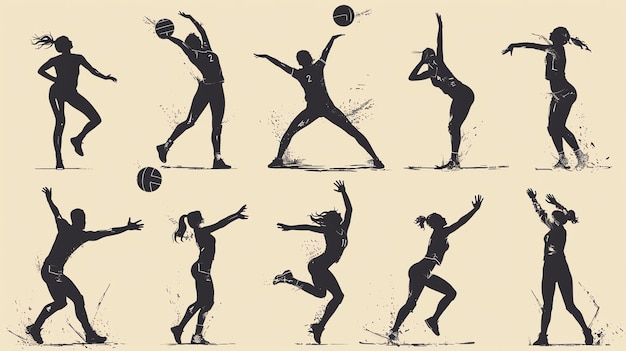 Photo silhouettes of volleyball players in action