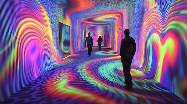 Silhouettes Walking Through a Psychedelic Tunnel