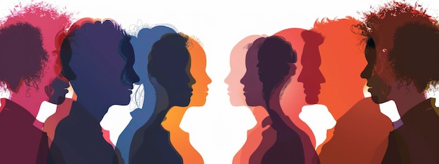 silhouettes with male and female genders showcasing diversity in physical appearance and ethnicity