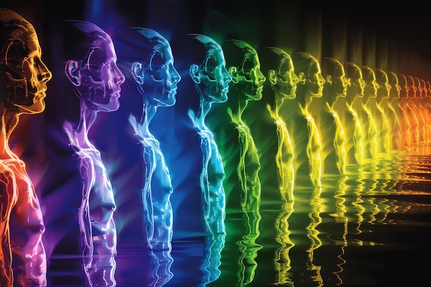 Silhouettes with rainbow colors in a mirrored effect showcasing diversity and modern design in a d