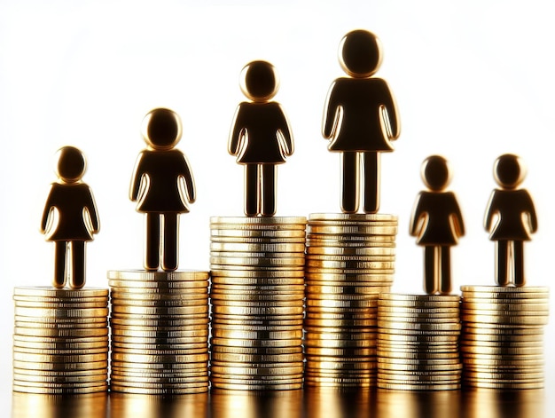 Photo silhouettes of women on ascending stacks of coins symbolizing growth finance