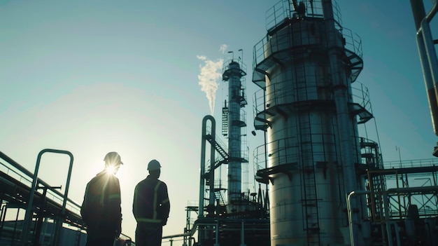 Silhouettes of Workers at a Chemical Plant