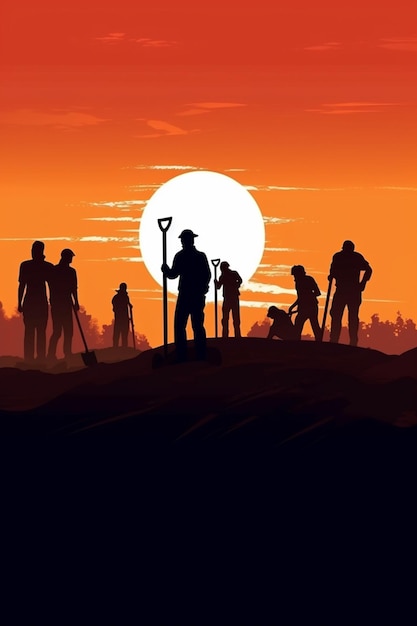 Silhouettes of zombies in front of a sunset