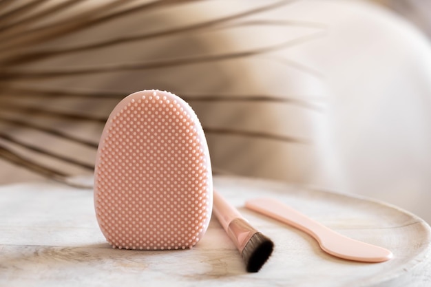 Silicone Facial cleansing massager brush for mask skin care beauty concept horizontal banner with free space for text