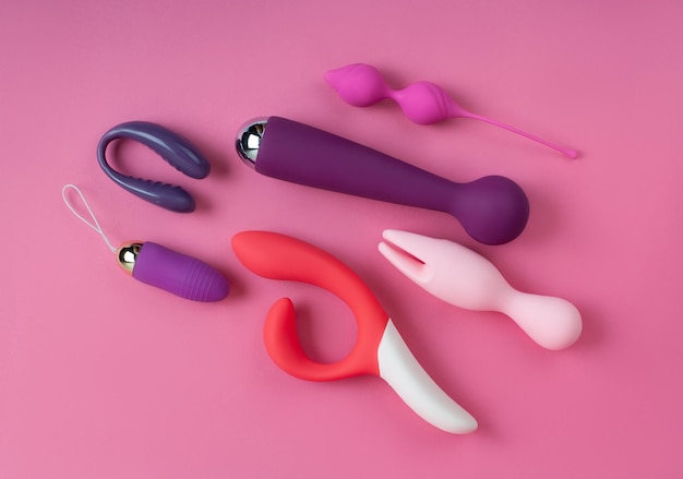 Silicone sex toys on a white background. Erotic toy for fun. Sex gadget and masturbation device.