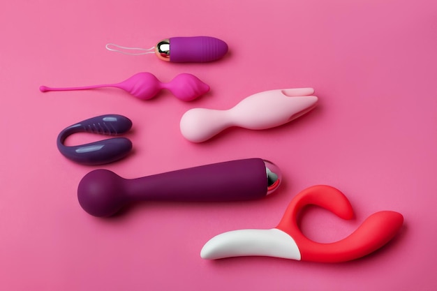 Silicone sex toys on a white background. Erotic toy for fun. Sex gadget and masturbation device.