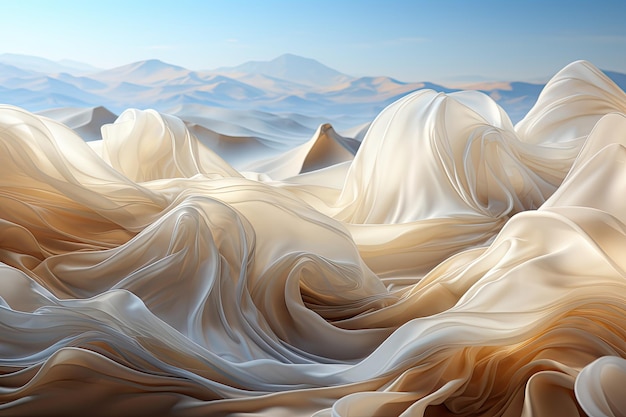 Silk cloth waves flowing in a surreal weightless space surrounded and floating