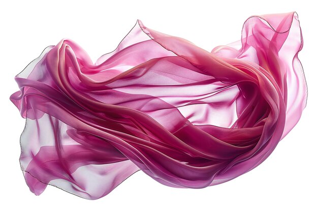 Silk scarf dark pink color floating in the air against a white background in high definition phot