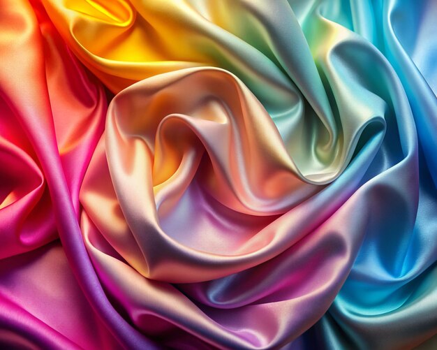 Photo silky fabric with a gentle gradient of colors and a backdrop of vibrant threedimensional shapes