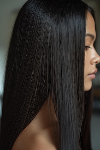 Silky smooth straight hair of a woman with a neat haircut