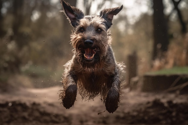 A Silly and Endearing Image of a Mischievous Dog MidJump in Whimsical World HighResolution Photograph Capturing Playful Canine Personality