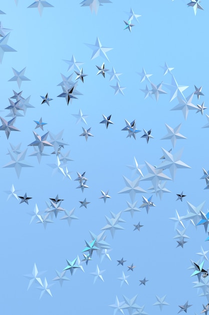 Silver 3d stars on blue background Confetti stars Festive illustration for poster decoration