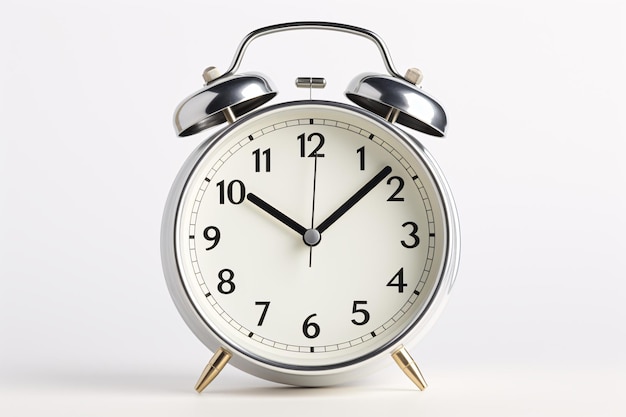 a silver alarm clock with bells