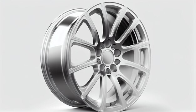 Silver alloy wheel in white background with shadowgenerative ai