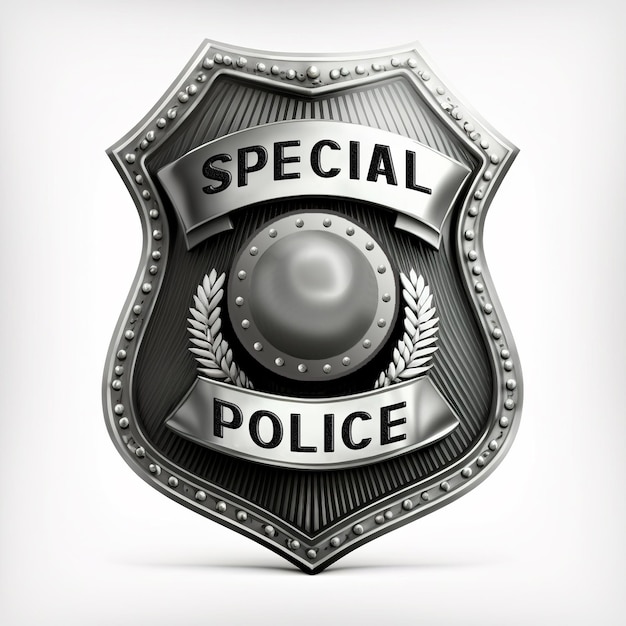 A silver badge with the word special police on it