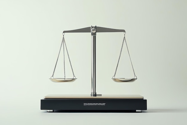 Photo silver balance scale with empty trays on white background