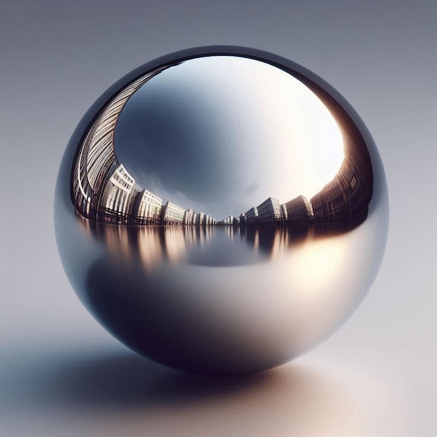 Photo a silver ball with a reflection of a building in the background