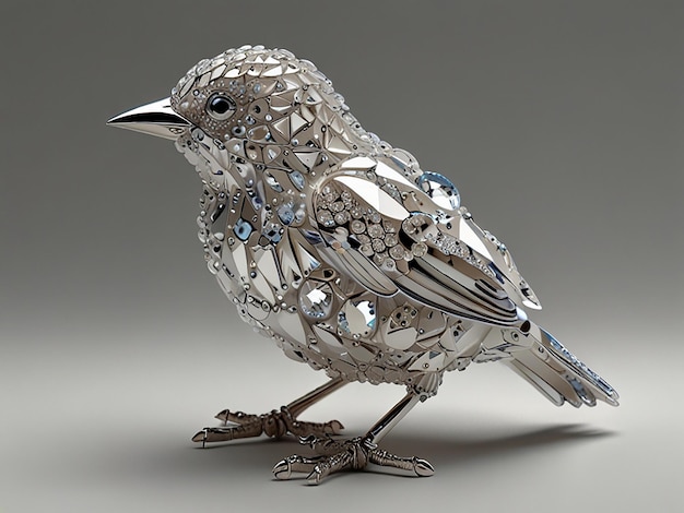 Photo a silver bird with a blue eye and silver feathers