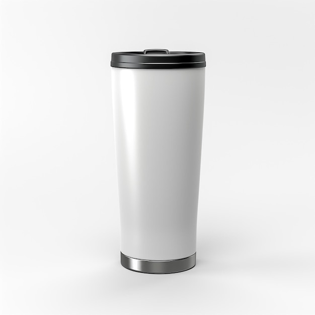 Photo a silver and black coffee cup with a black lid