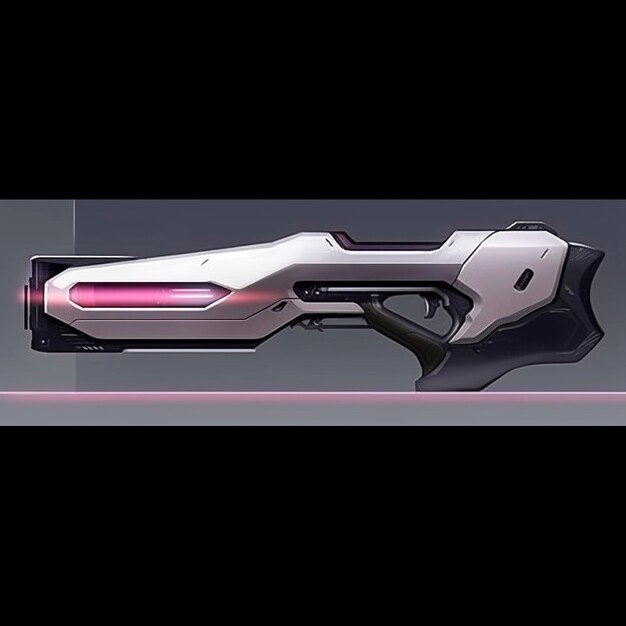 a silver and black object that has a pink light on it