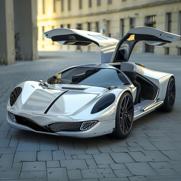 Photo a silver and black supercar with a black roof and a silver roof