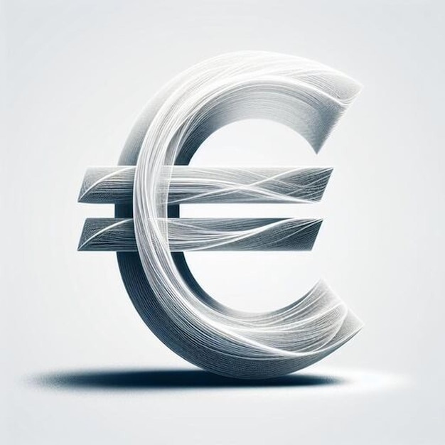 a silver and blue symbol with a white background that says euro