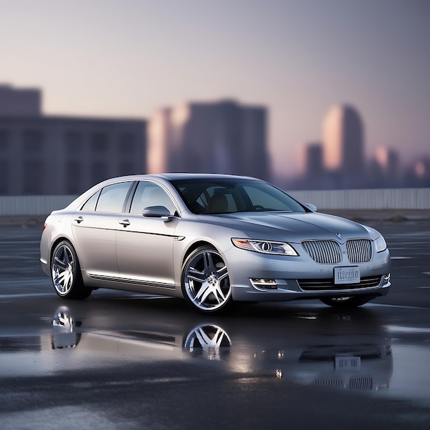 A silver BMW car is parked in a street