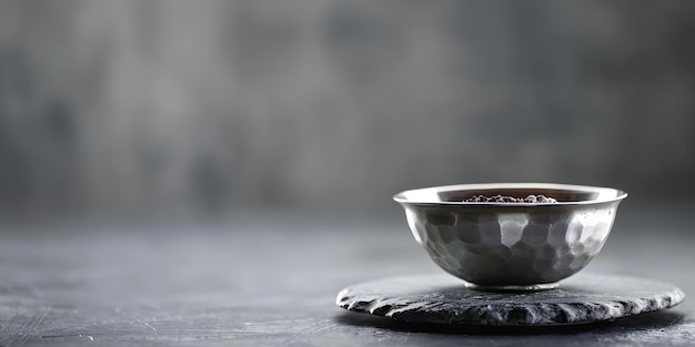 Silver bowl holds sandalwood paste on circular stone base in Ayurvedic practice Concept Ayurveda Sandalwood Paste Silver Bowl Circular Stone Base Traditional Practice