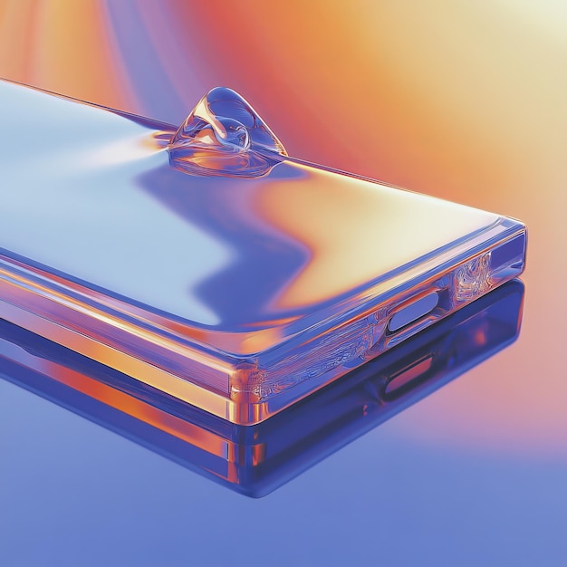 Photo a silver box with a blue background and a red and orange background