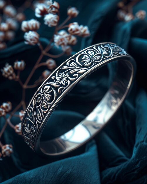 Silver Bracelet With Intricate Carvings A Background