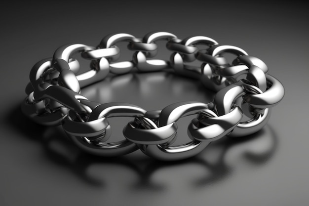 A silver bracelet with the word chain on it