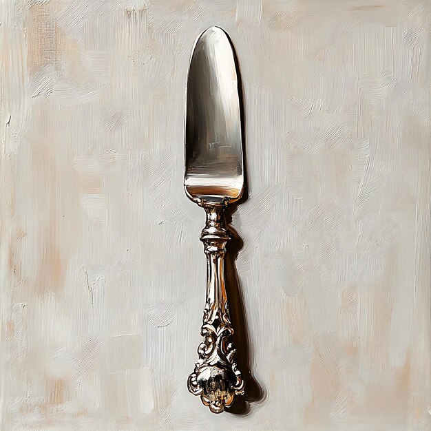 Silver Butter Knife with Ornate Handle on a Textured Background