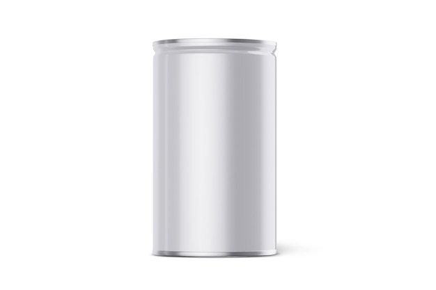 A silver can of aluminum with a white background.