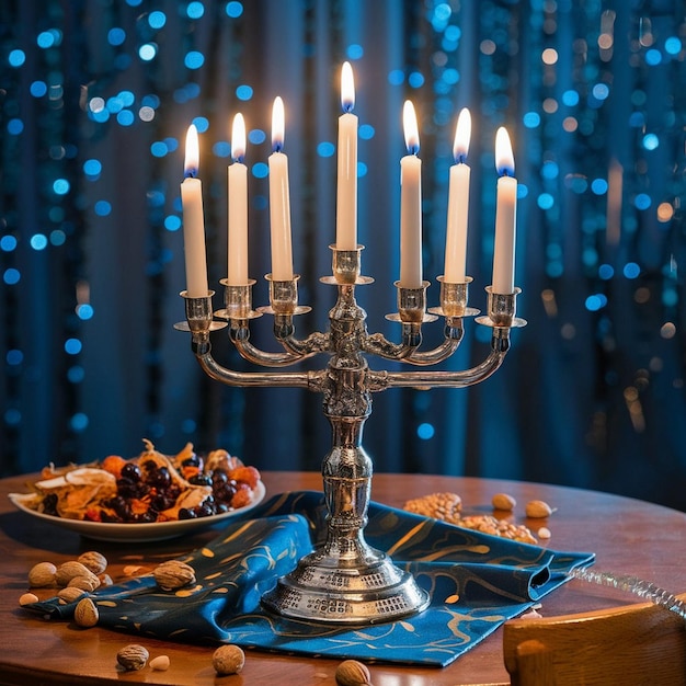 a silver candle holder with a plate of food on it with a plate of food on it