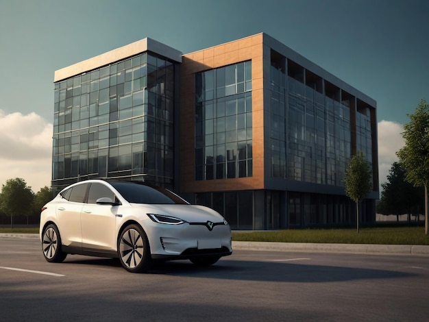 a silver car is parked in front of a building with a window that says quot the word quot on the side