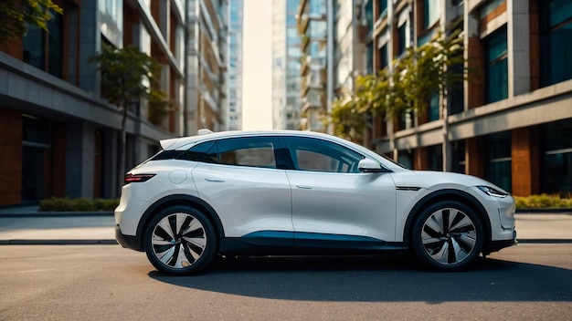 a silver car with the door open is parked on the street