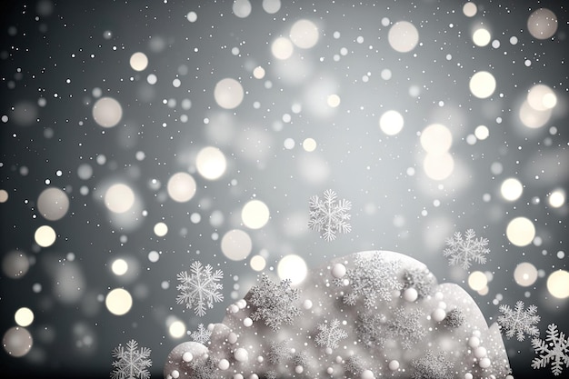 Silver Christmas backdrop with bokeh lights and snowflakes