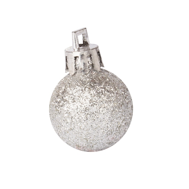 Silver Christmas ball isolated on white background. mock up for christmas, new year close-up. ball covered with shiny glitter