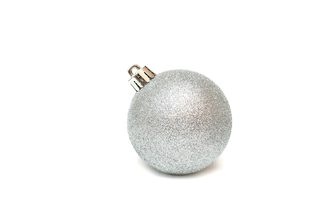 Silver Christmas ball on a white 