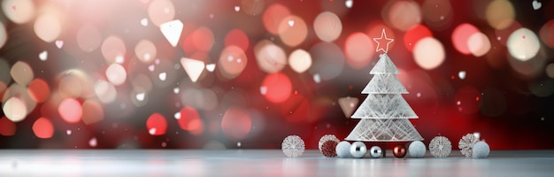 Silver Christmas Tree on Red Background