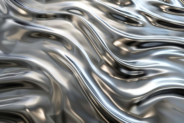 Silver chrome metal texture with wavy design 3D render